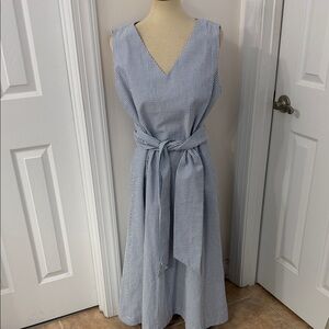 Anne Klein Seersucker Striped Blue Sleeveless Dress